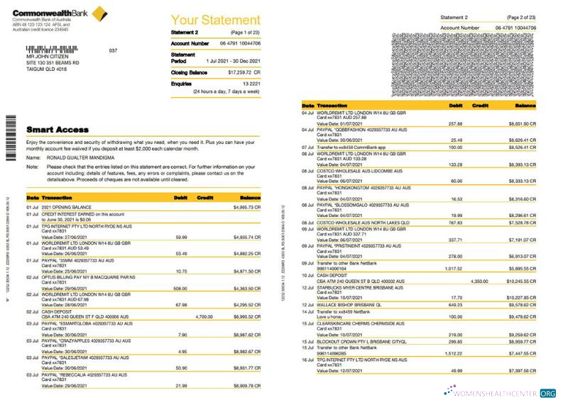 Download Australia Commonwealth bank statement 23 pages Photoshop template